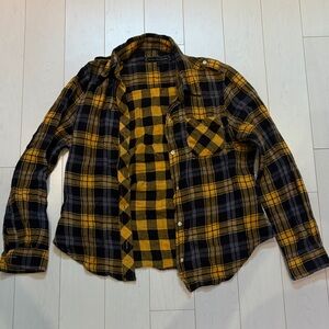 Yellow and Black Plaid Flannel Shirt